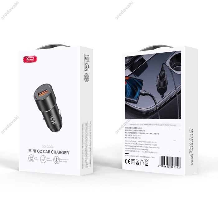 Автомобільний зарядний пристрій XO CC54 QC3.0 / 18W black