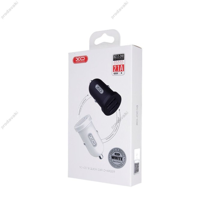 Автомобільний зарядний пристрій XO CC18 2USB 2.1A White
