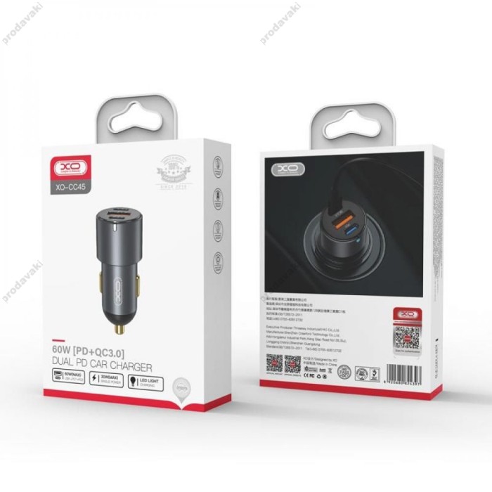 Автомобільний зарядний пристрій XO CC45 60W Black