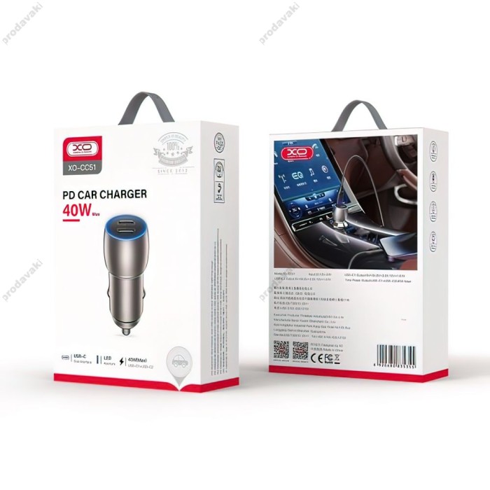 Автомобільний зарядний пристрій XO CC51 2xPD 40W Grey