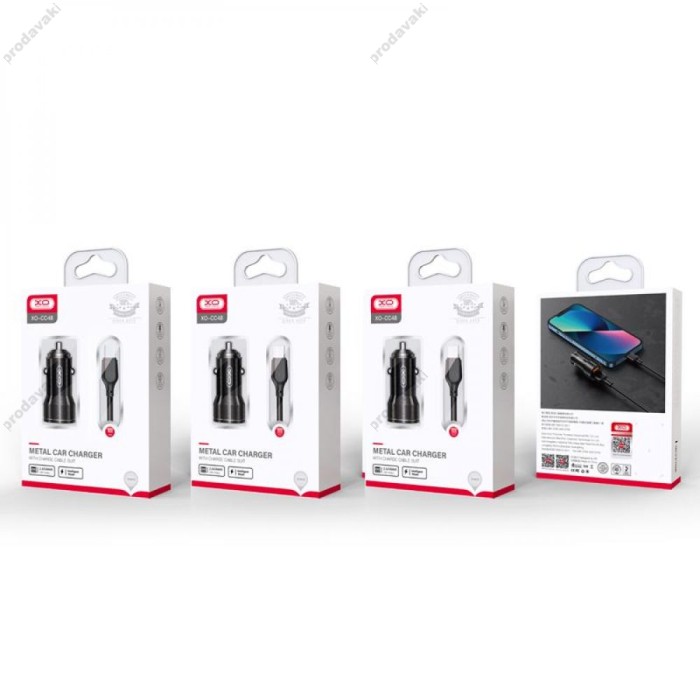 Автомобільний зарядний пристрій XO CC48 + Lightning 2USB 2.4A Black