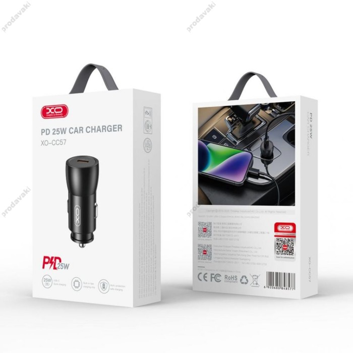 Автомобільний зарядний пристрій XO CC57 Car Charger Type-C Port PD25W Black