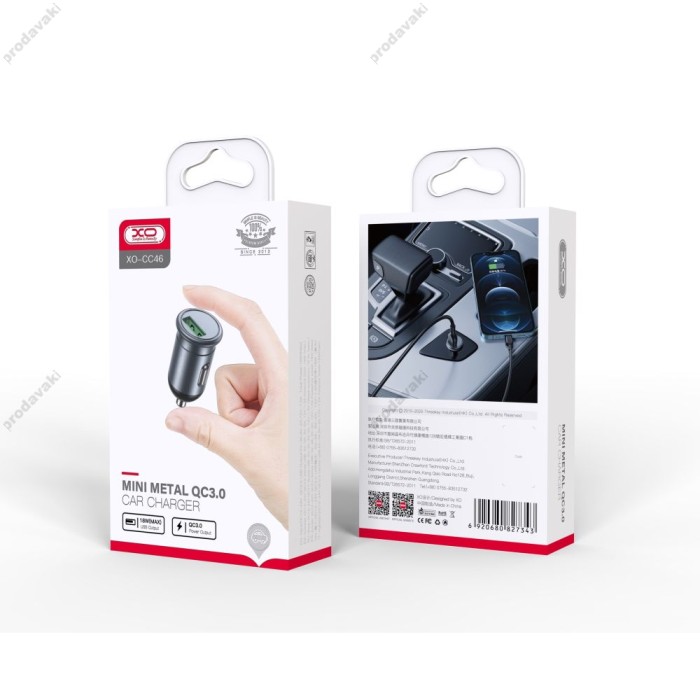 Автомобільний зарядний пристрій XO CC46 QC3.0 3A 18W Grey