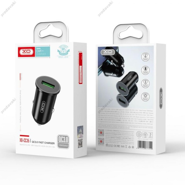 Автомобільний зарядний пристрій XO CC35 1USB 3A 18W Black