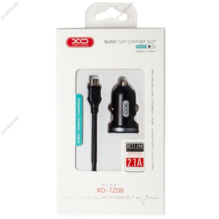 Автомобільний зарядний пристрій XO TZ08 + Micro USB 2USB 2.1 Black