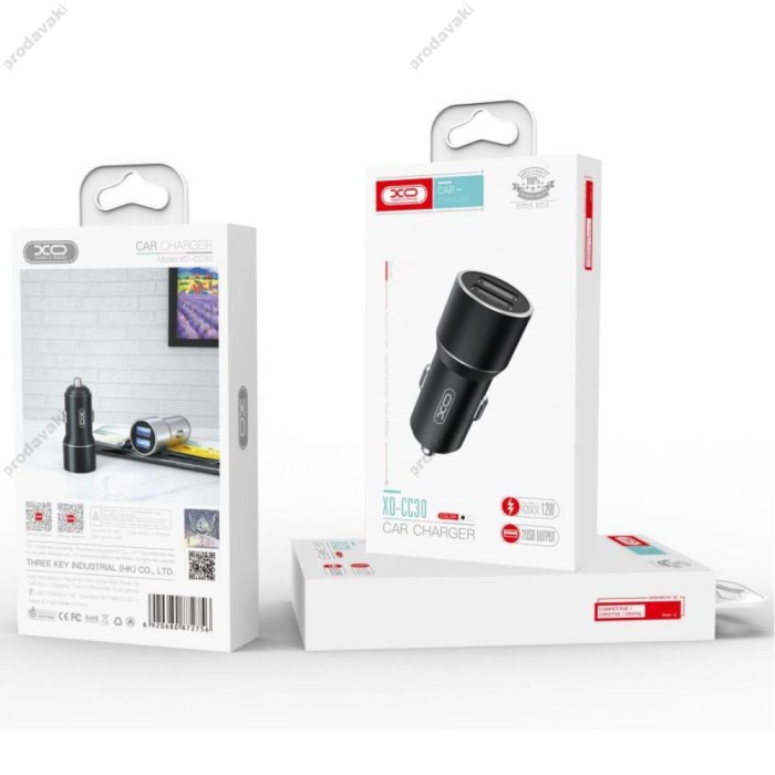 Автомобільний зарядний пристрій XO CC30 2USB 2.4A 12W Black