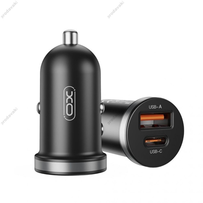 Автомобільний зарядний пристрій XO CC56 + Type-C 3A 30W Black