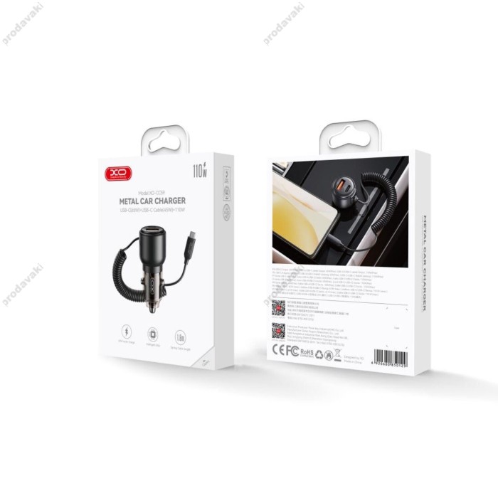 Автомобільний зарядний пристрій XO CC59 car charging built Type-C cable 110W Black