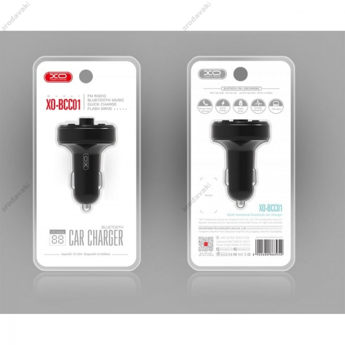 FM - трансмітер XO BCC01 2USB 3.1A Black