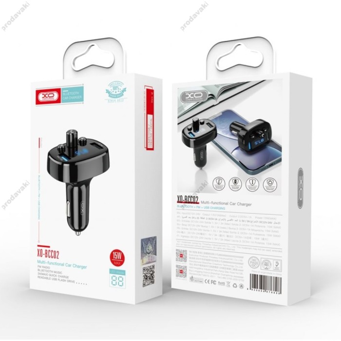 FM - трансмітер XO BCC02 Czarny 2USB / 3A Black