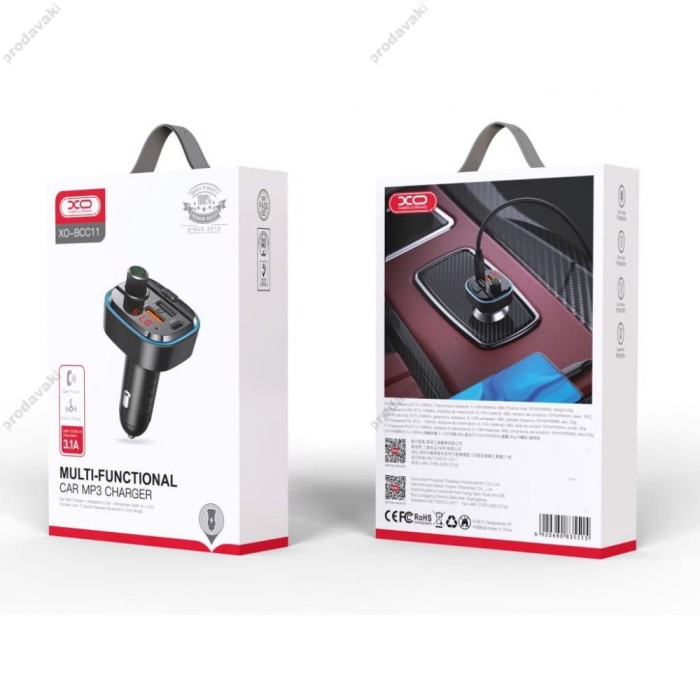 FM - трансмітер XO BCC11 Smart Bluetooth PD 2USB 3.1A black