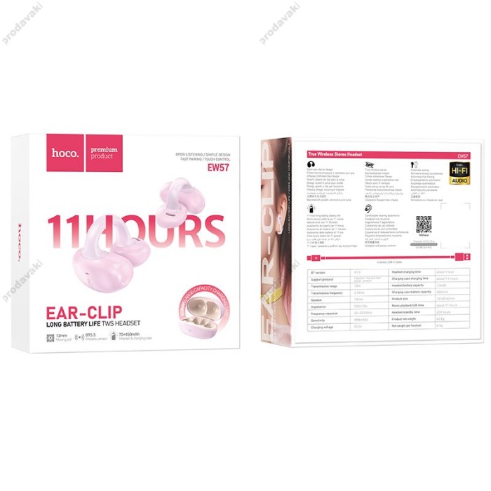 Бездротові Bluetooth навушники HOCO EW57 Auspicious clip-on true бездротовий headset BT 5.3 Pink