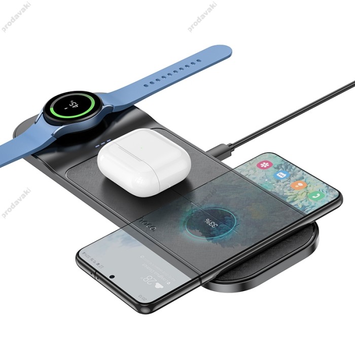 Бездротовий зарядний пристрій HOCO CQ6 Power 3 in 1 wireless fast charger (SAM Watch) Black