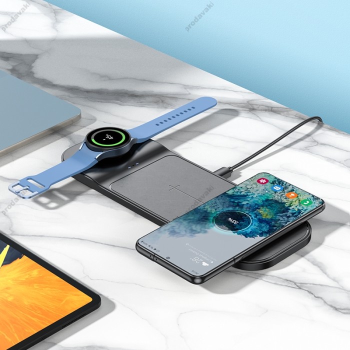 Бездротовий зарядний пристрій HOCO CQ6 Power 3 in 1 wireless fast charger (SAM Watch) Black