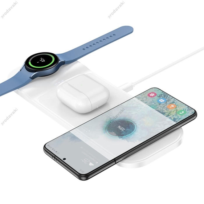 Бездротовий зарядний пристрій HOCO CQ6 Power 3 in 1 wireless fast charger (SAM Watch) White