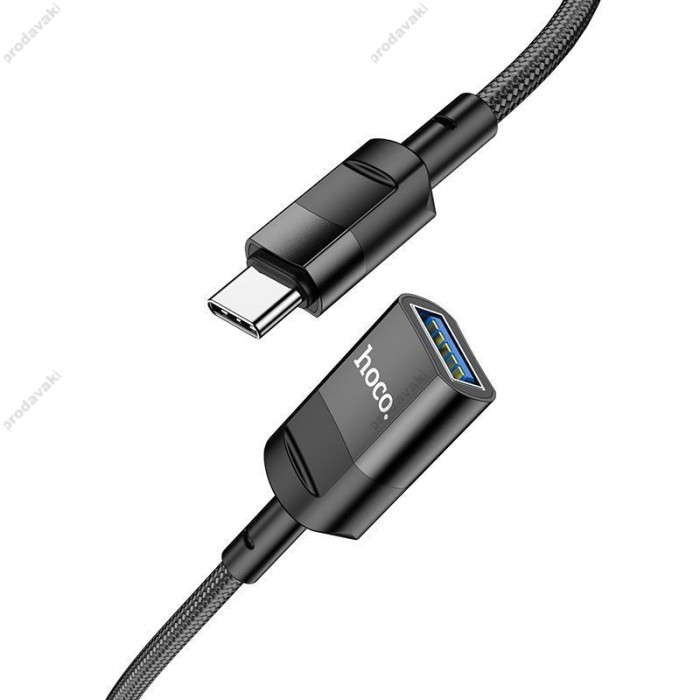 USB Подовжувач HOCO U107 USB to Type-C charging data sync extension cable USB3.0 / 3A / 1,2m. Black