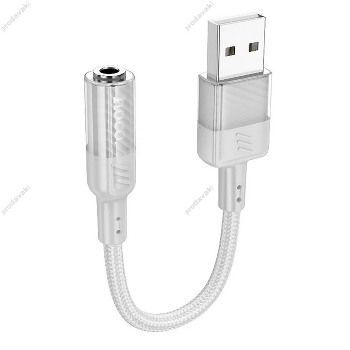AUX-кабель аудіоадаптер HOCO LS37 Spirit transparent external sound card USB to 3.5mm Gray