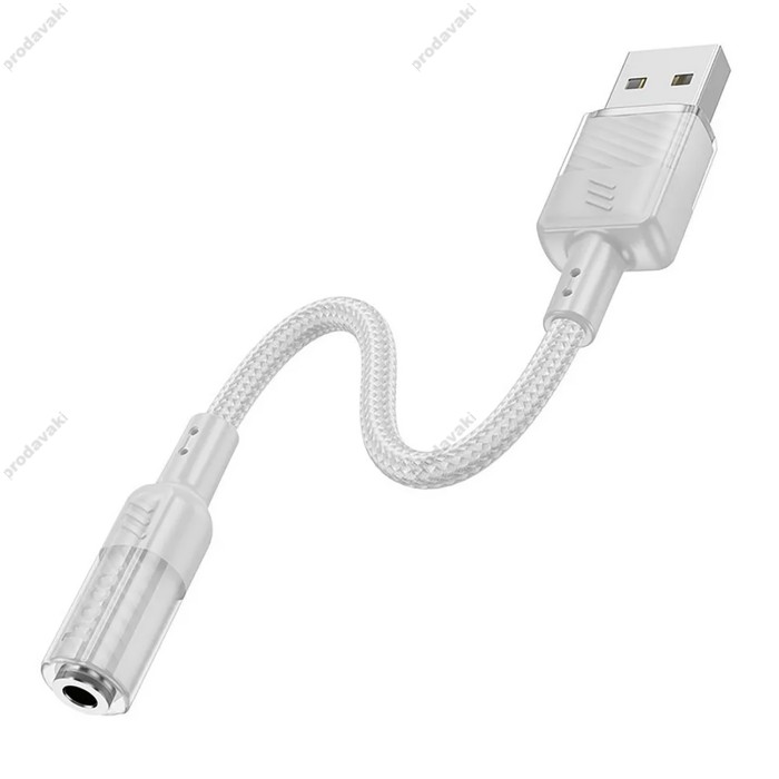 AUX-кабель аудіоадаптер HOCO LS37 Spirit transparent external sound card USB to 3.5mm Gray