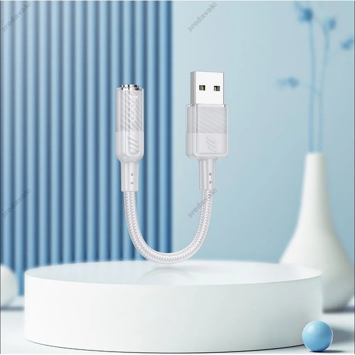 AUX-кабель аудіоадаптер HOCO LS37 Spirit transparent external sound card USB to 3.5mm Gray