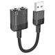 AUX-кабель аудіоадаптер HOCO LS37 Spirit 2-in-1 transparent external sound card for earphones USB to 3.5mm Black