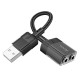 AUX-кабель аудіоадаптер HOCO LS37 Spirit 2-in-1 transparent external sound card for earphones USB to 3.5mm Black