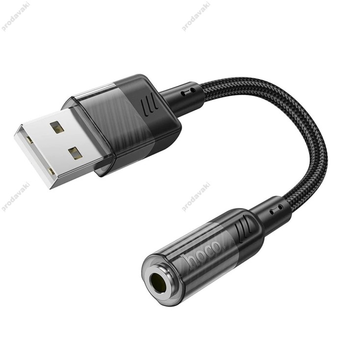 AUX-кабель аудіоадаптер HOCO LS37 Spirit transparent external sound card USB to 3.5mm Black