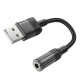 AUX-кабель аудіоадаптер HOCO LS37 Spirit transparent external sound card USB to 3.5mm Black