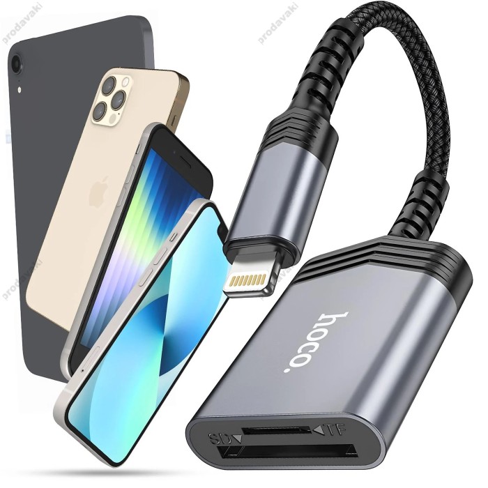 Кардрідер HOCO UA25 2в1 card reader Lightning Grey