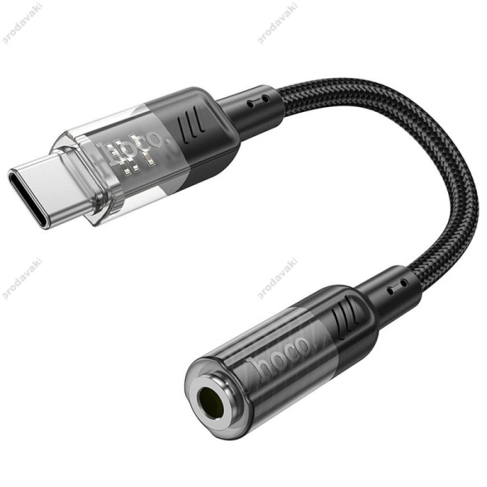 AUX-кабель аудіоадаптер HOCO LS37 Spirit transparent digital audio converter Type-C to 3.5mm Black
