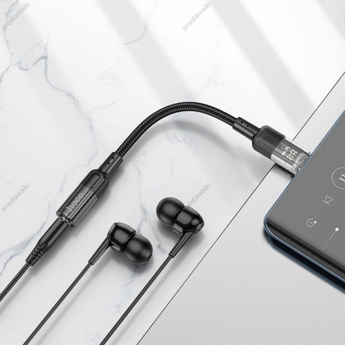 AUX-кабель аудіоадаптер HOCO LS37 Spirit transparent digital audio converter Type-C to 3.5mm Black