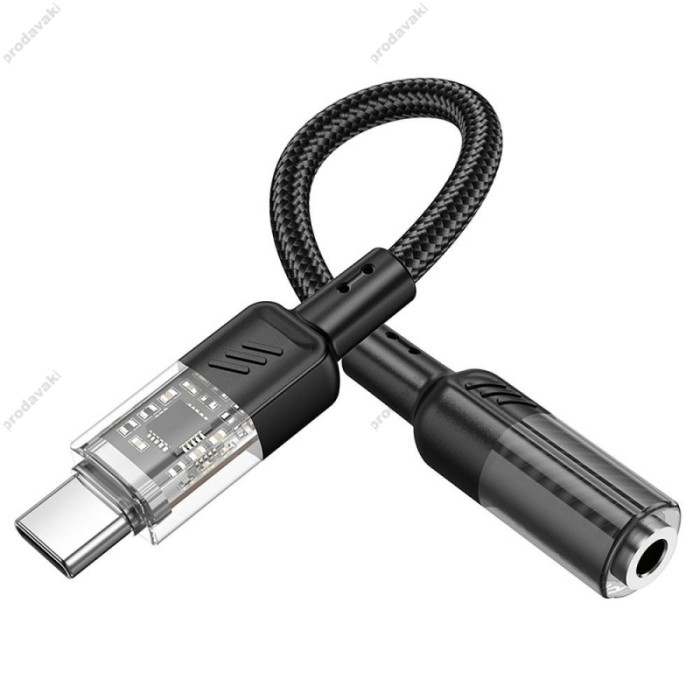 AUX-кабель аудіоадаптер HOCO LS37 Spirit transparent digital audio converter Type-C to 3.5mm Black