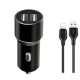 Автомобільний зарядний пристрій XO TZ09 2в1 2USB  + Lightning 12W Black