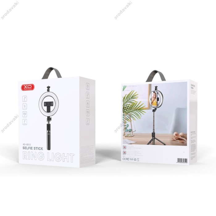 Монопод-трипод XO SS12 with fill light Bluetooth selfie stick Direct broadcast tripod 0.95m Black
