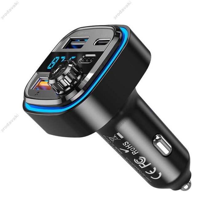 FM - трансмітер XO BCC08 Car Charger with Ambient Light PD 2USB 3.1A black