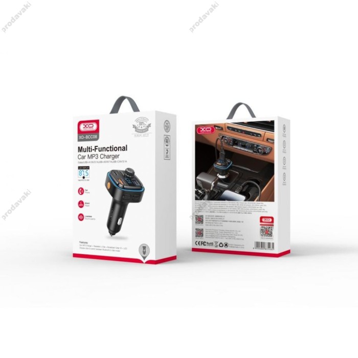 FM - трансмітер XO BCC08 Car Charger with Ambient Light PD 2USB 3.1A black