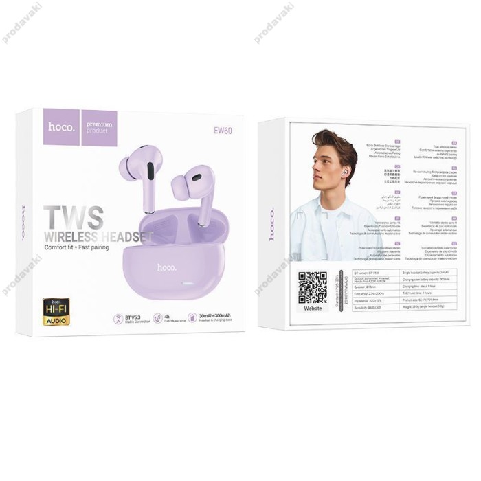 Бездротові Bluetooth навушники Hoco EW60 Norman true wireless headset BT 5.3 Purple