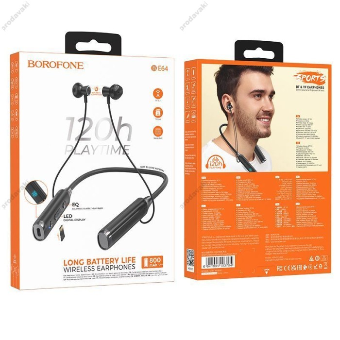 Бездротові Bluetooth навушники BOROFONE BE64 Perfect neckband earphones BT 5.3 Black