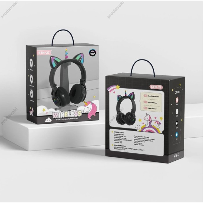 Бездротові Bluetooth навушники LED CH UNICORN STN-27 Black