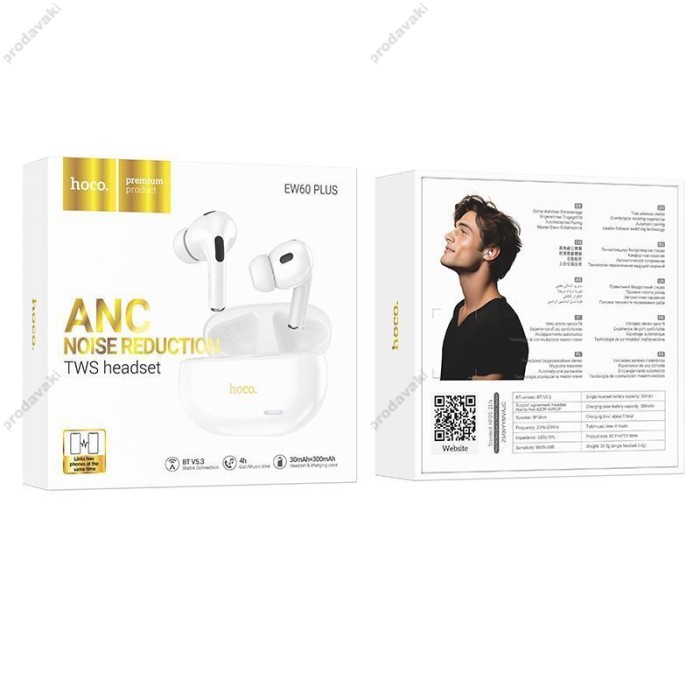 Бездротові Bluetooth навушники Hoco EW60 Plus Norman true wireless ANC headset BT 5.3 White