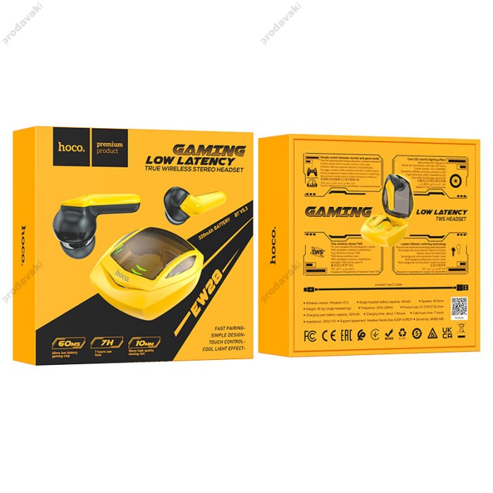 Бездротові Bluetooth навушники Hoco EW28 Magic true wireless gaming headset BT 5.3 Yellow