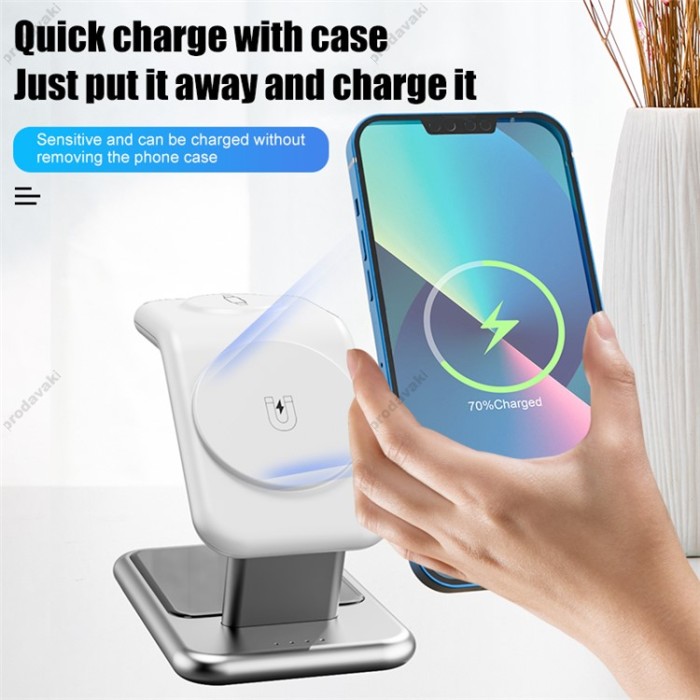 Бездротова зарядка стенд Smart Y10 3 in 1 Fast 15W MagSafe white