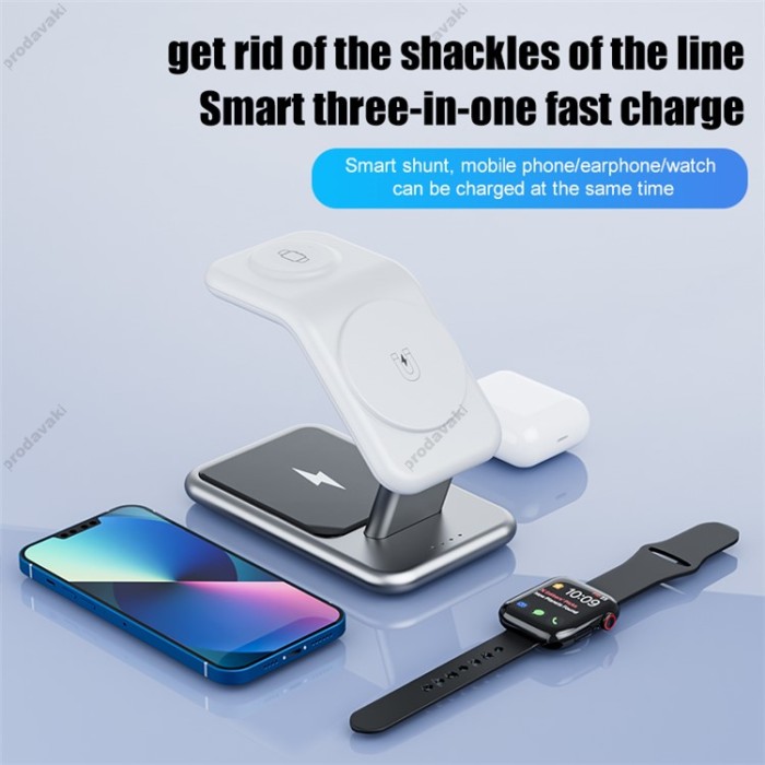 Бездротова зарядка стенд Smart Y10 3 in 1 Fast 15W MagSafe white