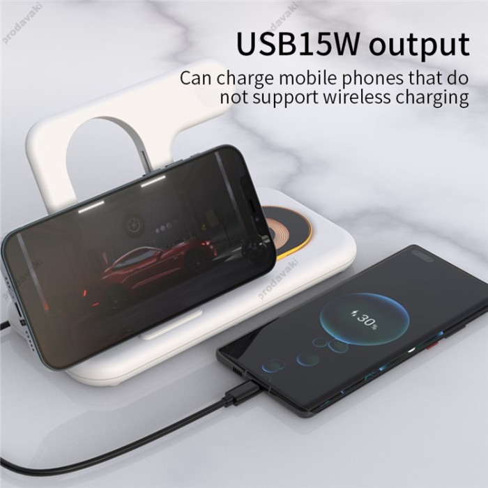 Бездротова зарядка 4 IN1 Y36 (iPhone, iWatch, AirPods,Night light) 15W FAST White