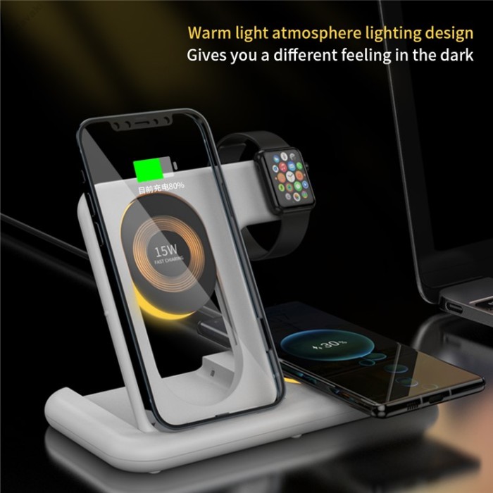 Бездротова зарядка 4 IN1 Y36 (iPhone, iWatch, AirPods,Night light) 15W FAST White