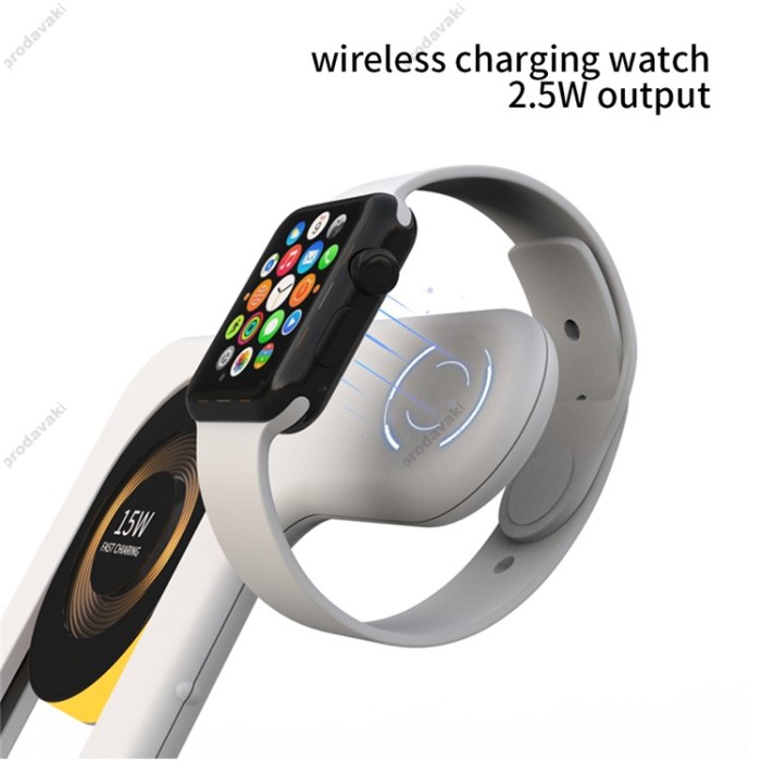 Бездротова зарядка 4 IN1 Y36 (iPhone, iWatch, AirPods,Night light) 15W FAST White