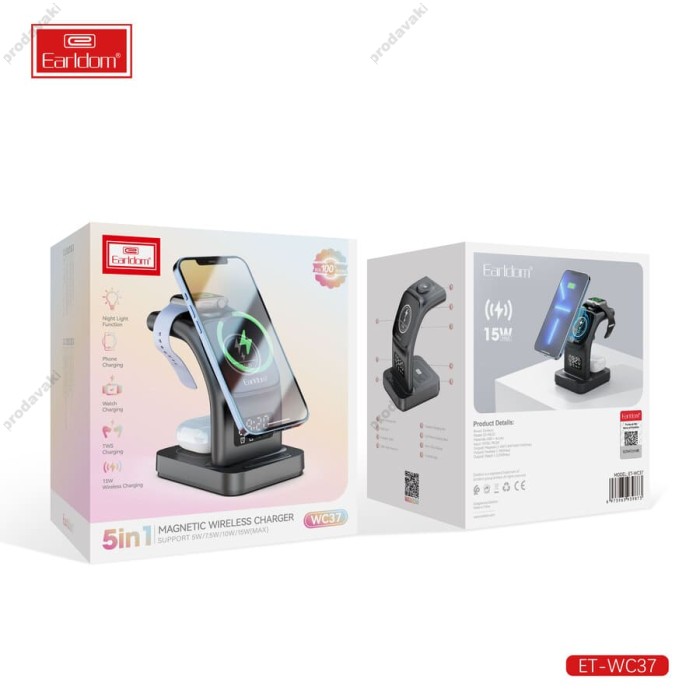 Бездротова зарядка Earldom ET-WC37 5 in 1 MagSafe Fast Charger Black