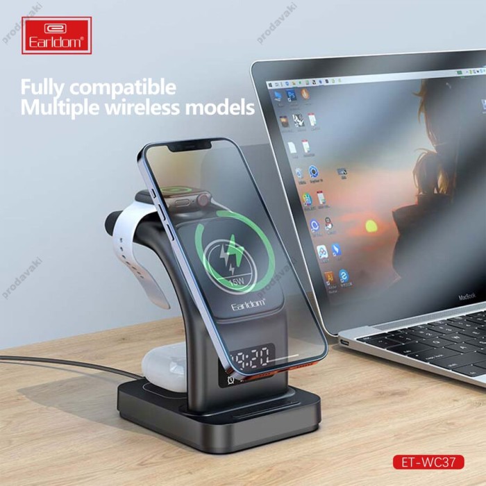 Бездротова зарядка Earldom ET-WC37 5 in 1 MagSafe Fast Charger Black