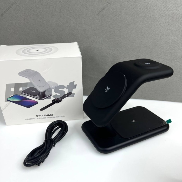 Бездротова зарядка стенд Smart Y10 3 in 1 Fast 15W MagSafe Black