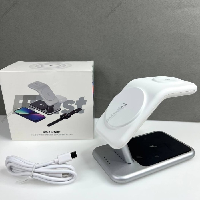Бездротова зарядка стенд Smart Y10 3 in 1 Fast 15W MagSafe white