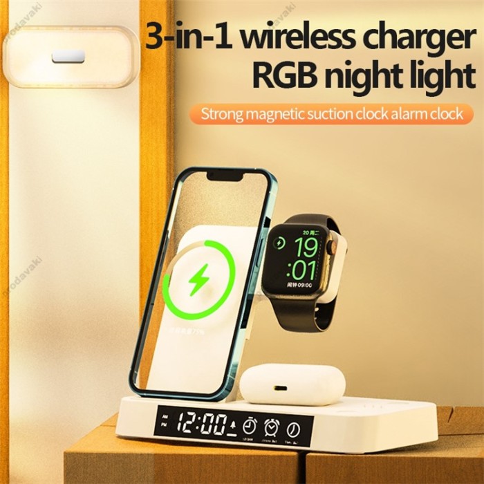Бездротова зарядка стенд годинник і нічник A37 4 in 1 Fast 30W White